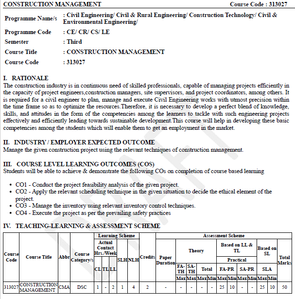 MSBTE K Scheme Syllabus Civil Engineering 3rd Semester